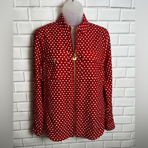 MICHAEL KORS dot print zip front red shirt / size S - Picture 5 of 14